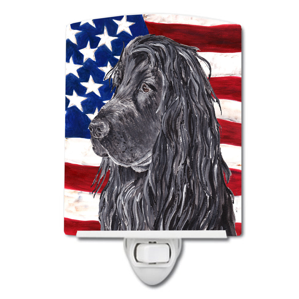 Black Cocker Spaniel with American Flag Ceramic Night Light SC9513CNL - the-store.com