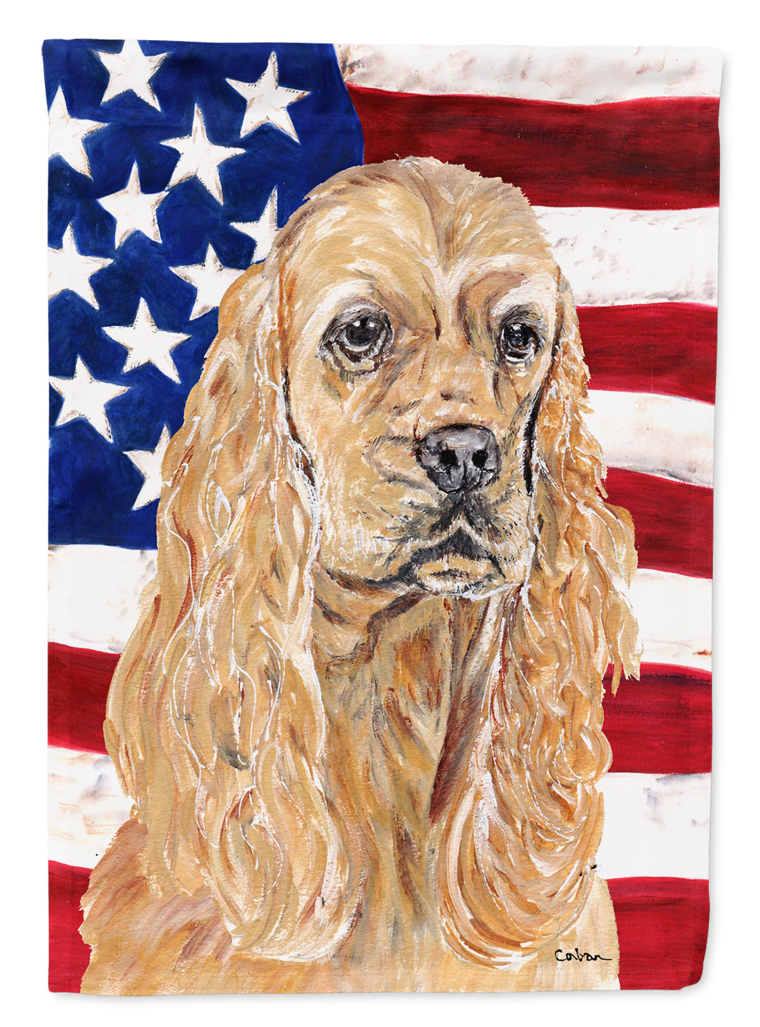 Cocker Spaniel Buff USA American Flag Flag Canvas House Size  the-store.com.