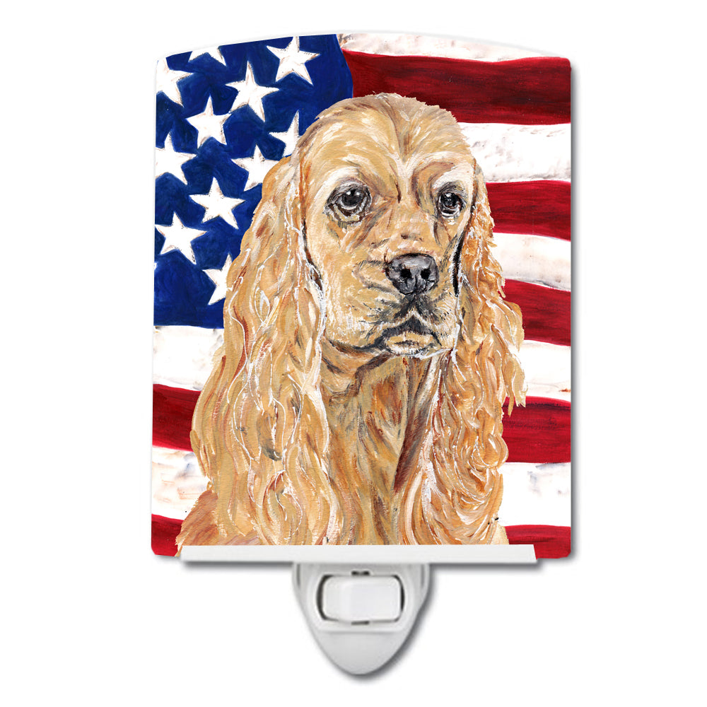 Buff Cocker Spaniel with American Flag Ceramic Night Light SC9514CNL - the-store.com