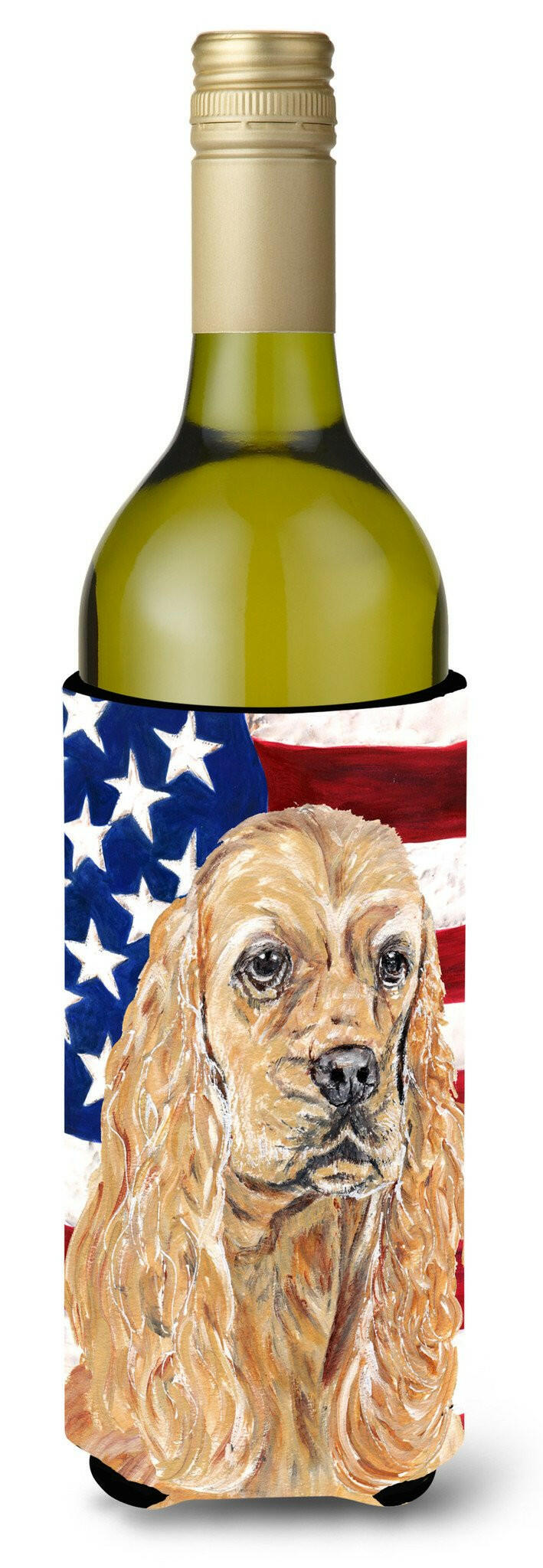 Cocker Spaniel Buff USA American Flag Wine Bottle Beverage Insulator Beverage Insulator Hugger by Caroline&#39;s Treasures