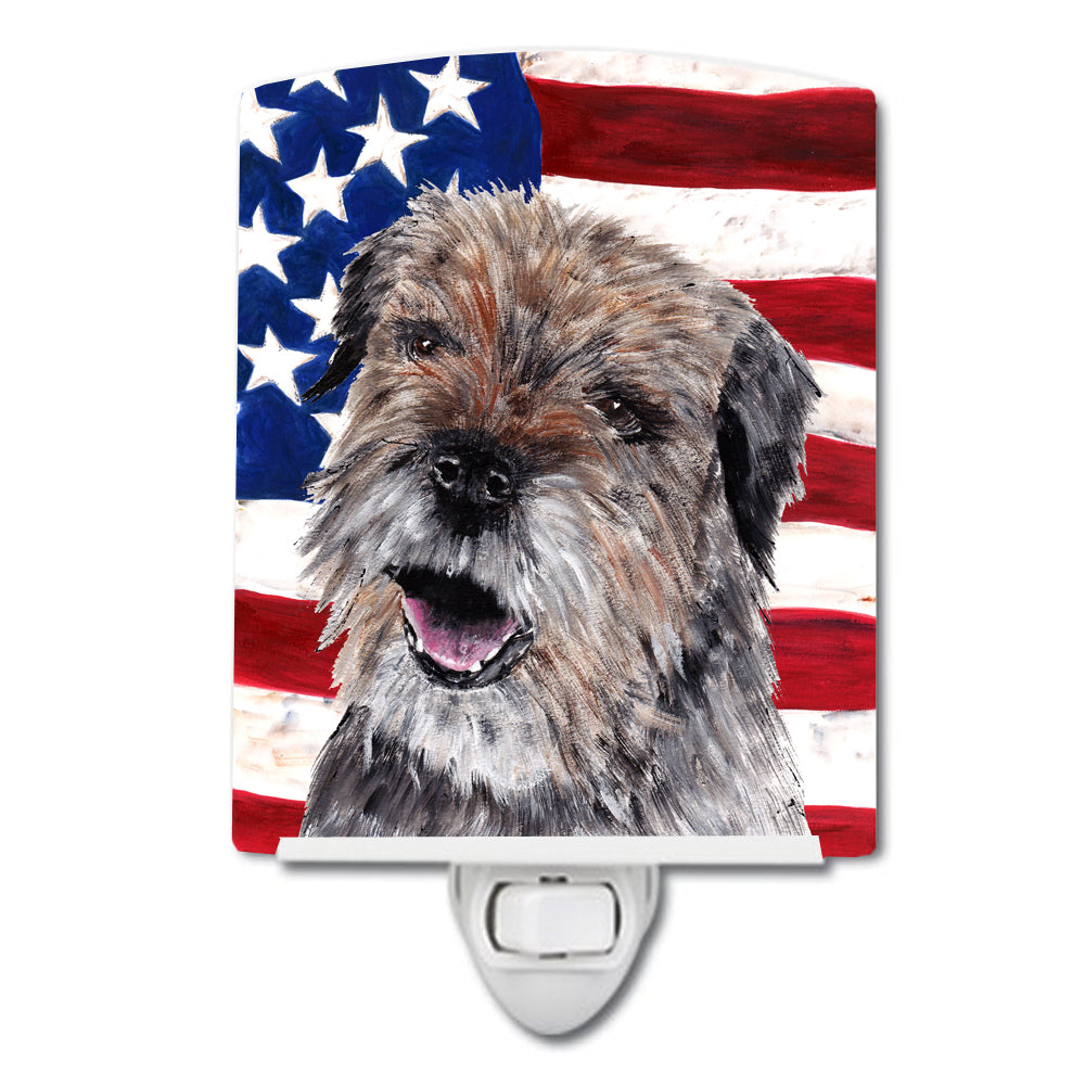 Border Terrier with American Flag Ceramic Night Light SC9515CNL - the-store.com