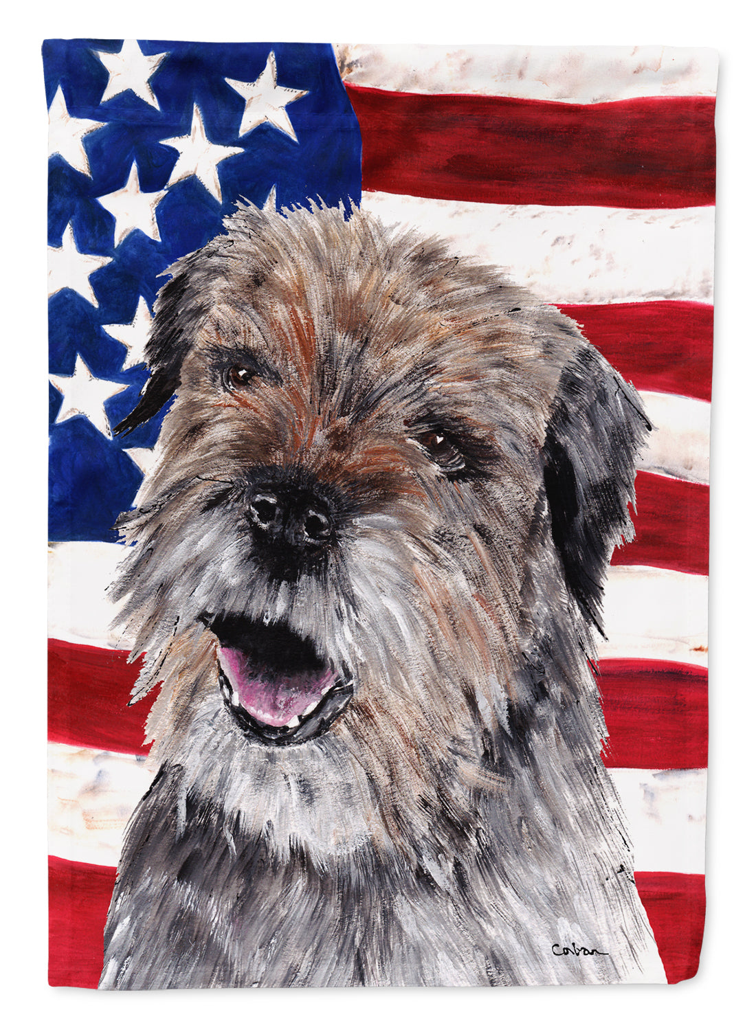 Border Terrier Mix USA American Flag Flag Garden Size.