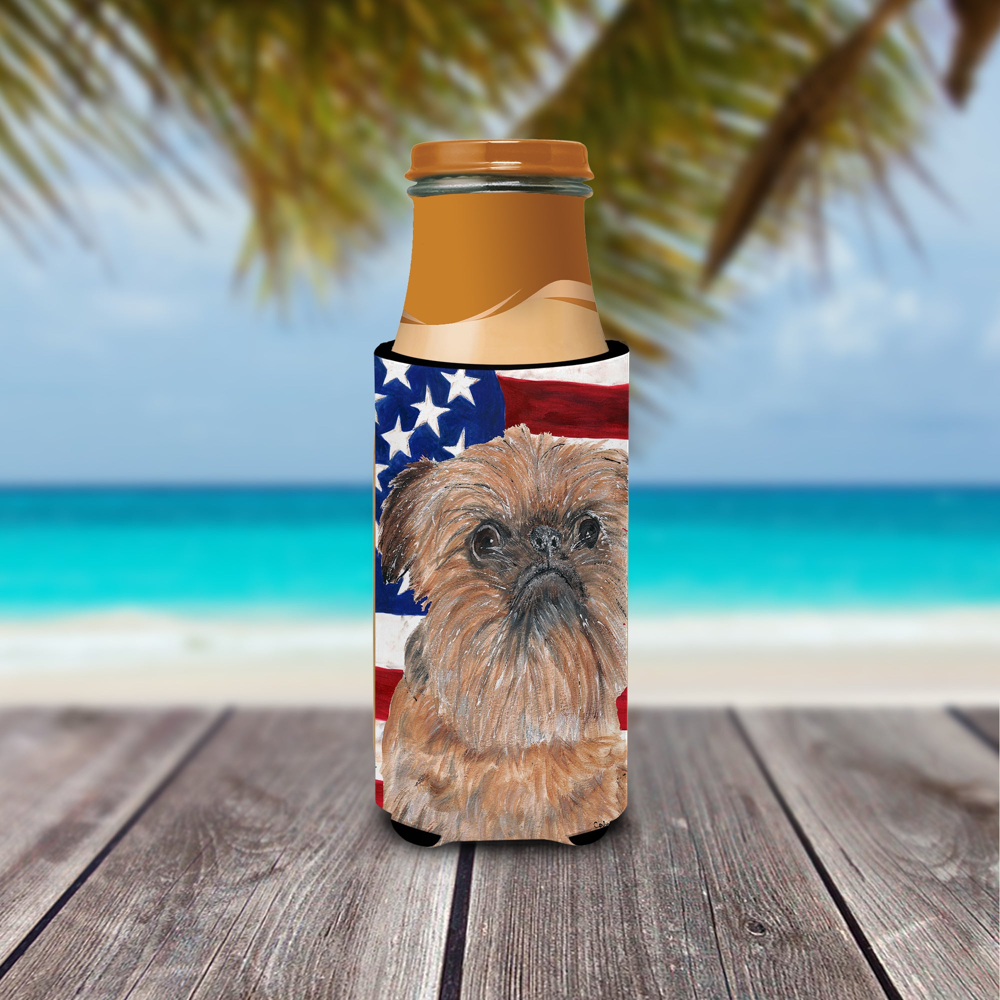 Brussels Griffon USA American Flag Ultra Beverage Insulators for slim cans.