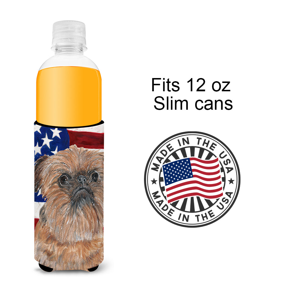 Brussels Griffon USA American Flag Ultra Beverage Insulators for slim cans.