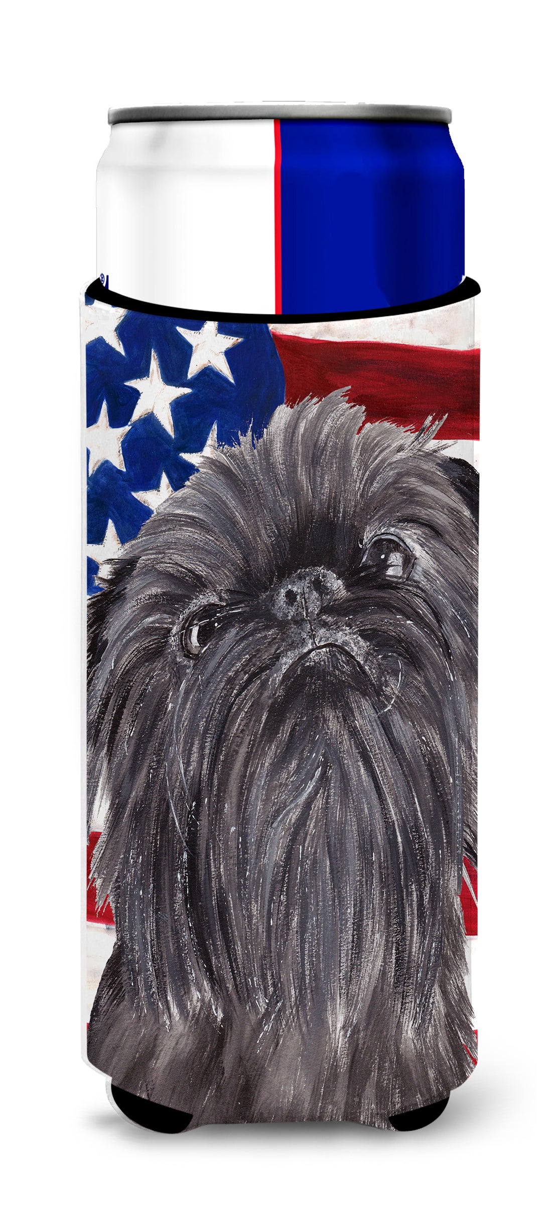 Brussels Griffon USA American Flag Ultra Beverage Insulators for slim cans.