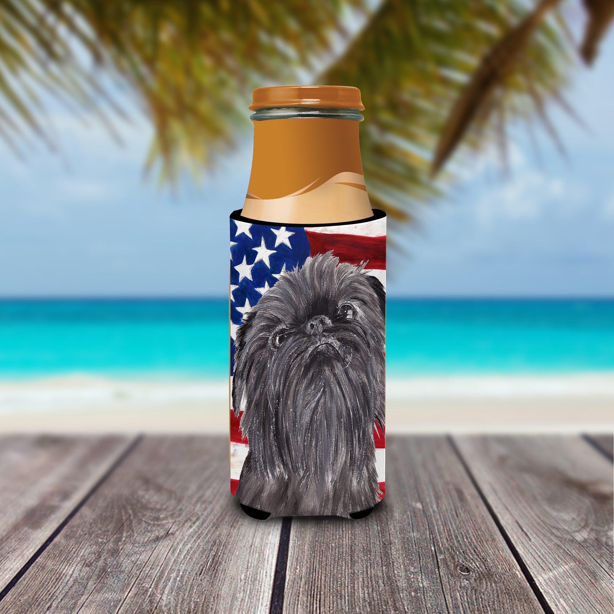 Brussels Griffon USA American Flag Ultra Beverage Insulators for slim cans.