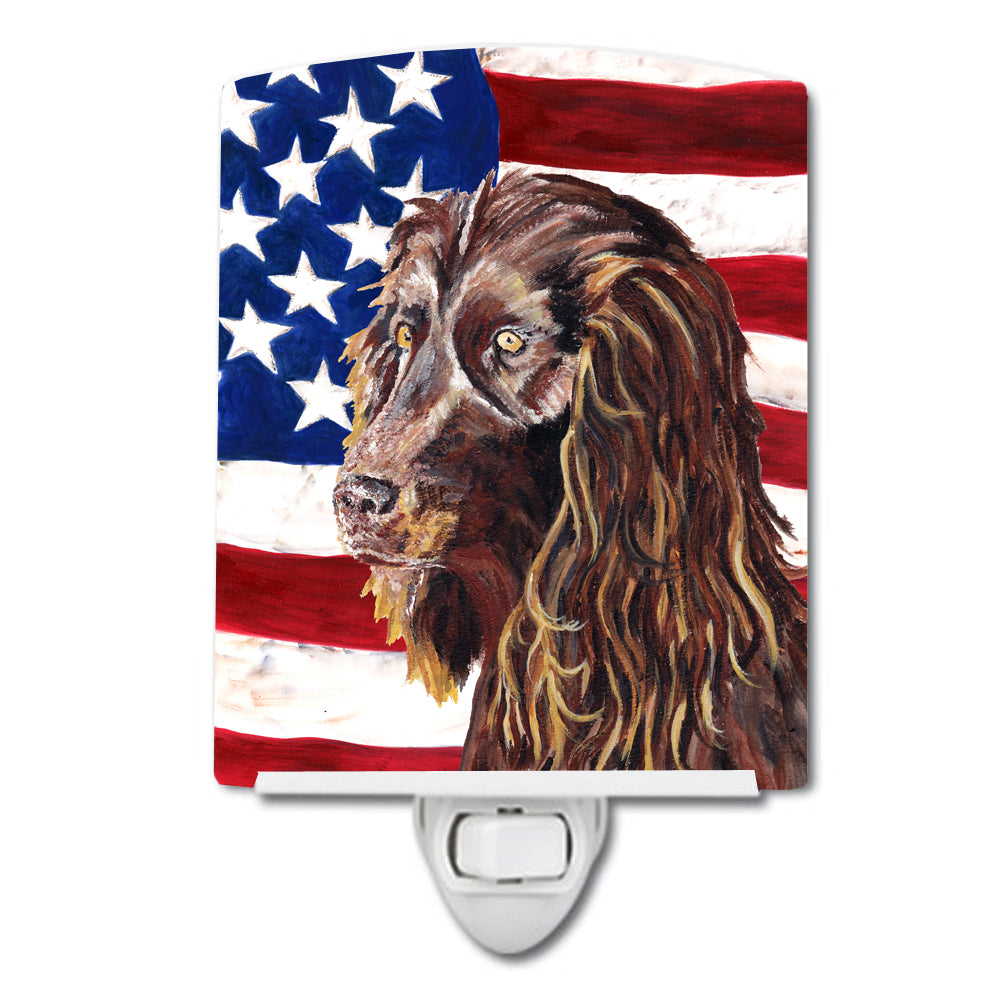 Boykin Spaniel with American Flag Ceramic Night Light SC9518CNL - the-store.com