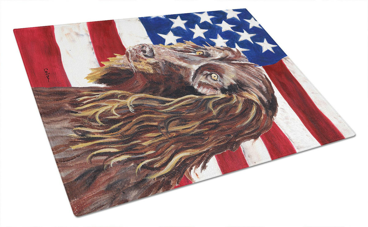 Boykin Spaniel USA American Flag Glass Cutting Board Large by Caroline&#39;s Treasures