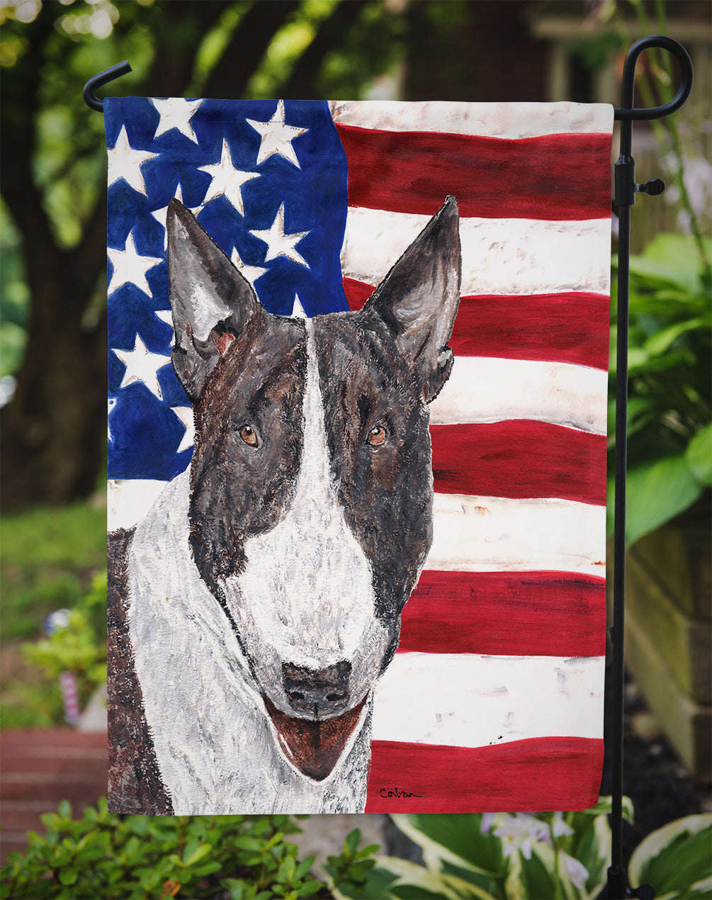 Bull Terrier USA American Flag Flag Garden Size.