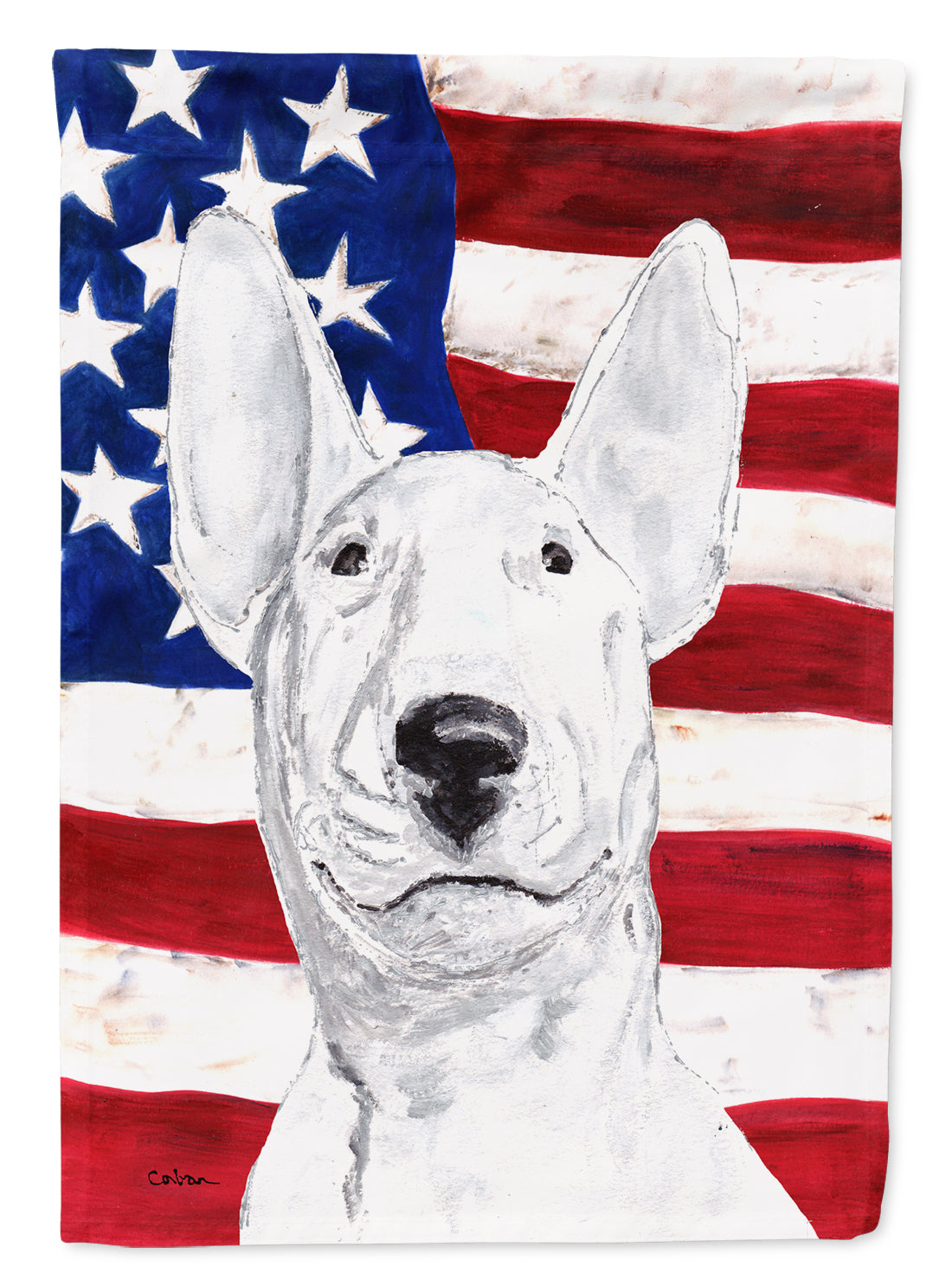 Bull Terrier USA American Flag Flag Canvas House Size  the-store.com.