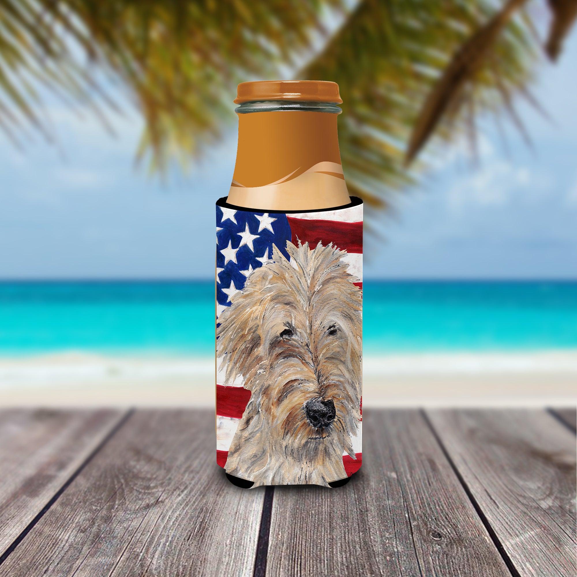 Goldendoodle USA American Flag Ultra Beverage Insulators for slim cans.