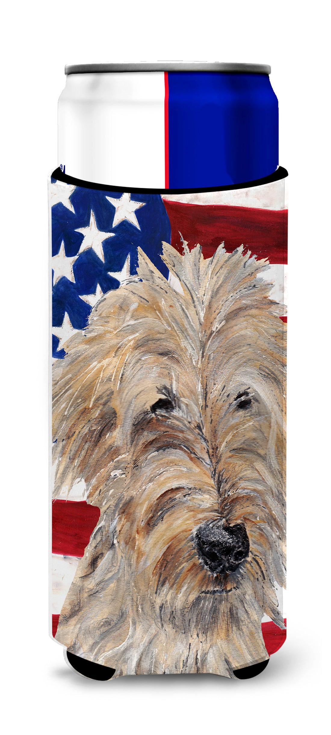 Goldendoodle USA American Flag Ultra Beverage Insulators for slim cans.