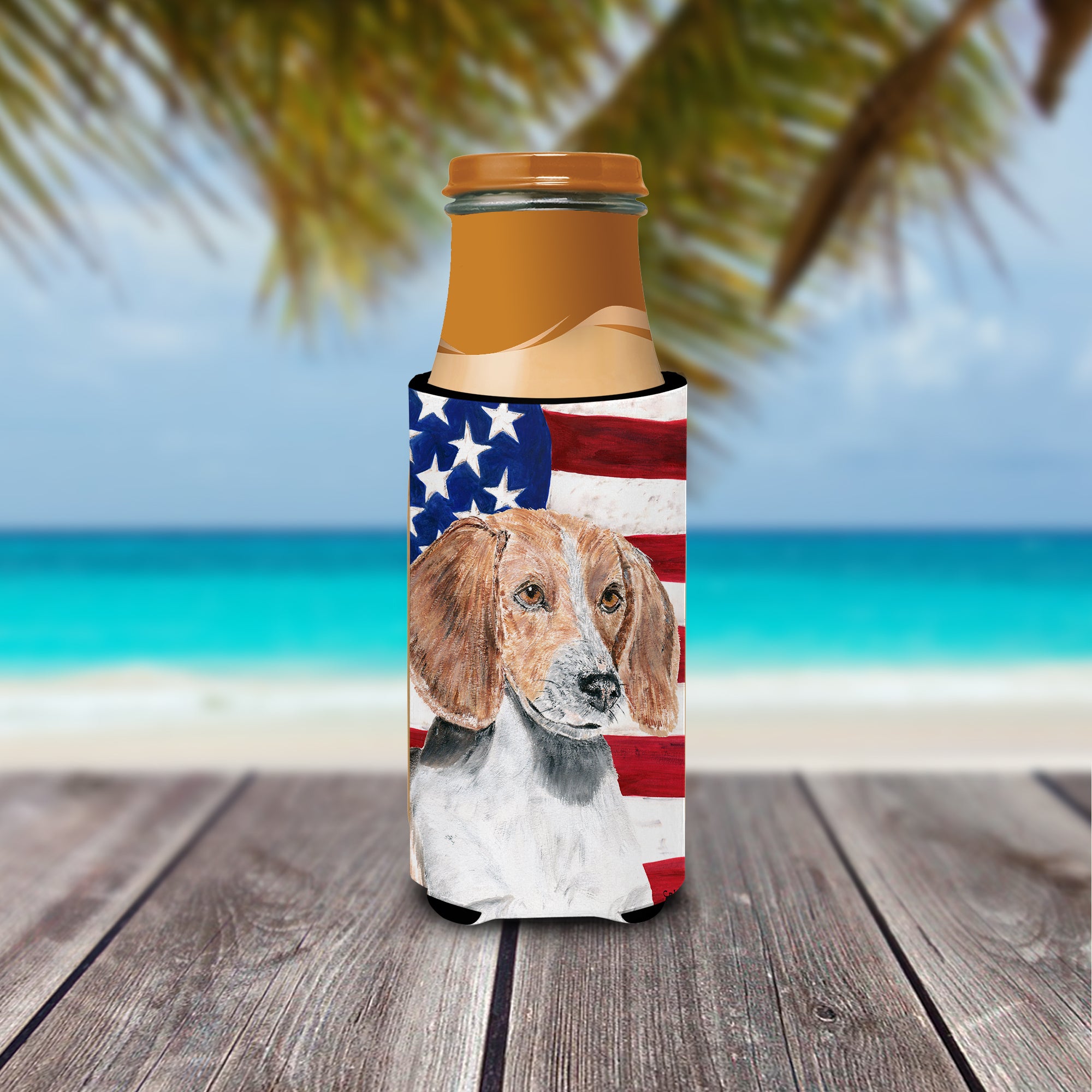 English Foxhound USA American Flag Ultra Beverage Insulators for slim cans.