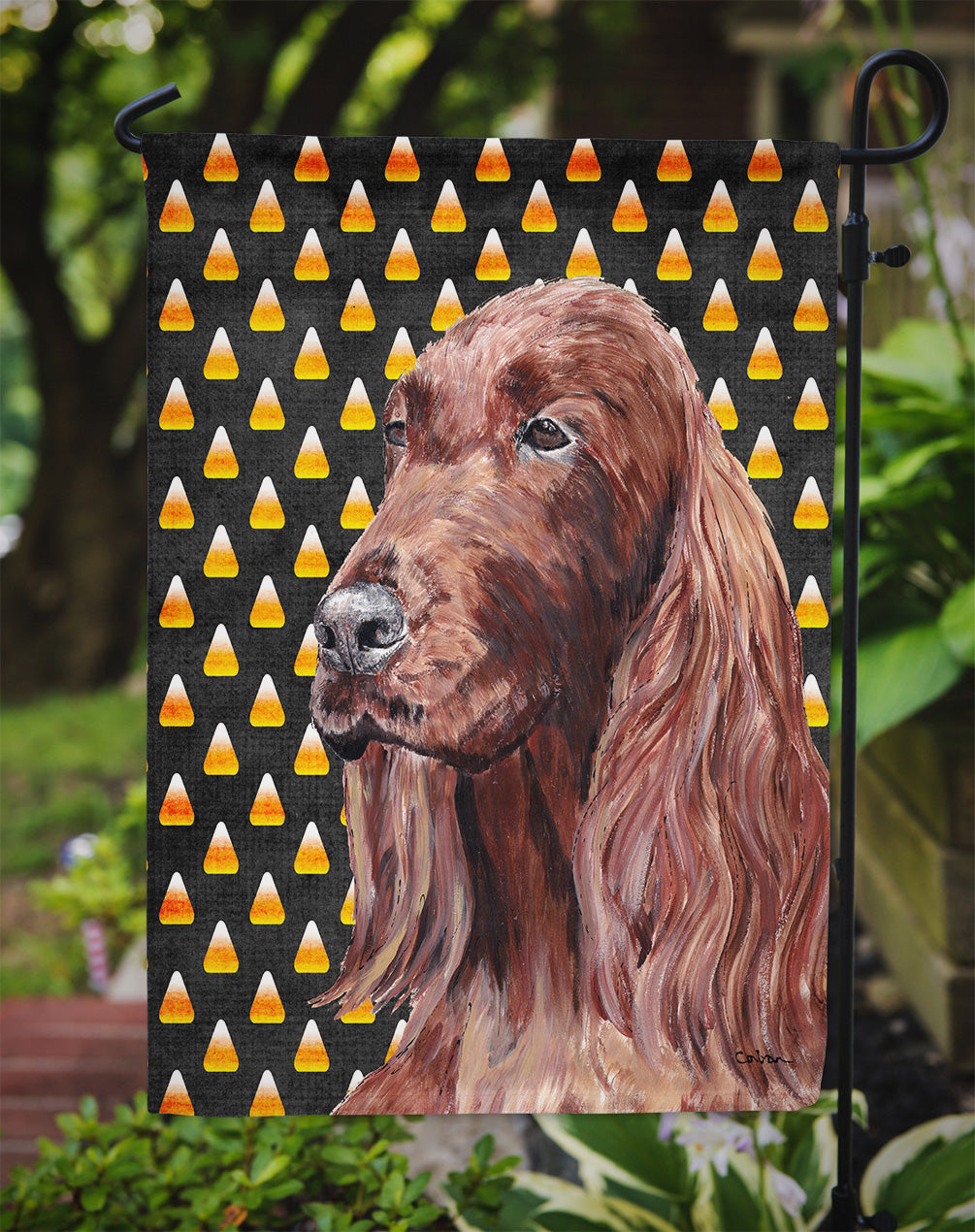 Irish Setter Halloween Candy Corn Flag Garden Size.