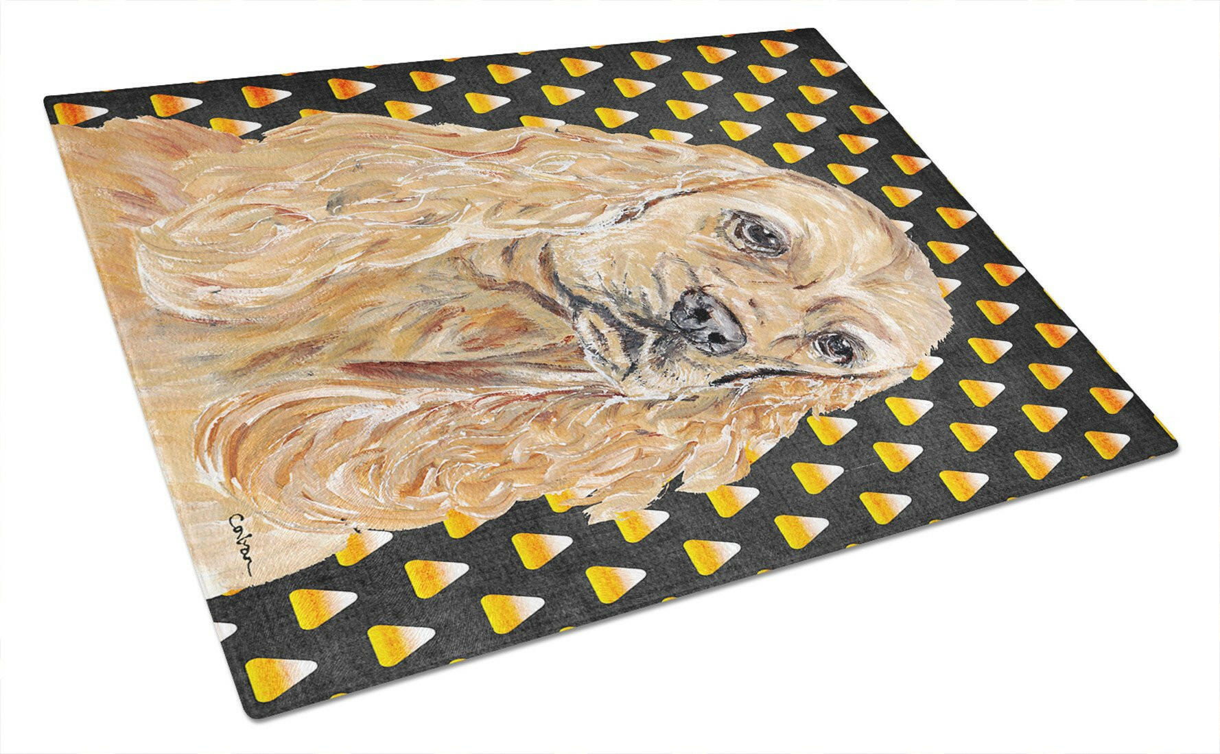 Cocker Spaniel Halloween Candy Corn Glass Cutting Board Large by Caroline's Treasures