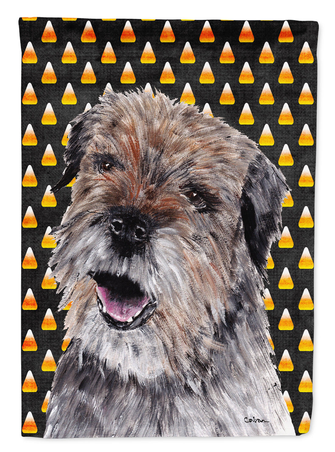 Border Terrier Halloween Candy Corn Flag Canvas House Size  the-store.com.