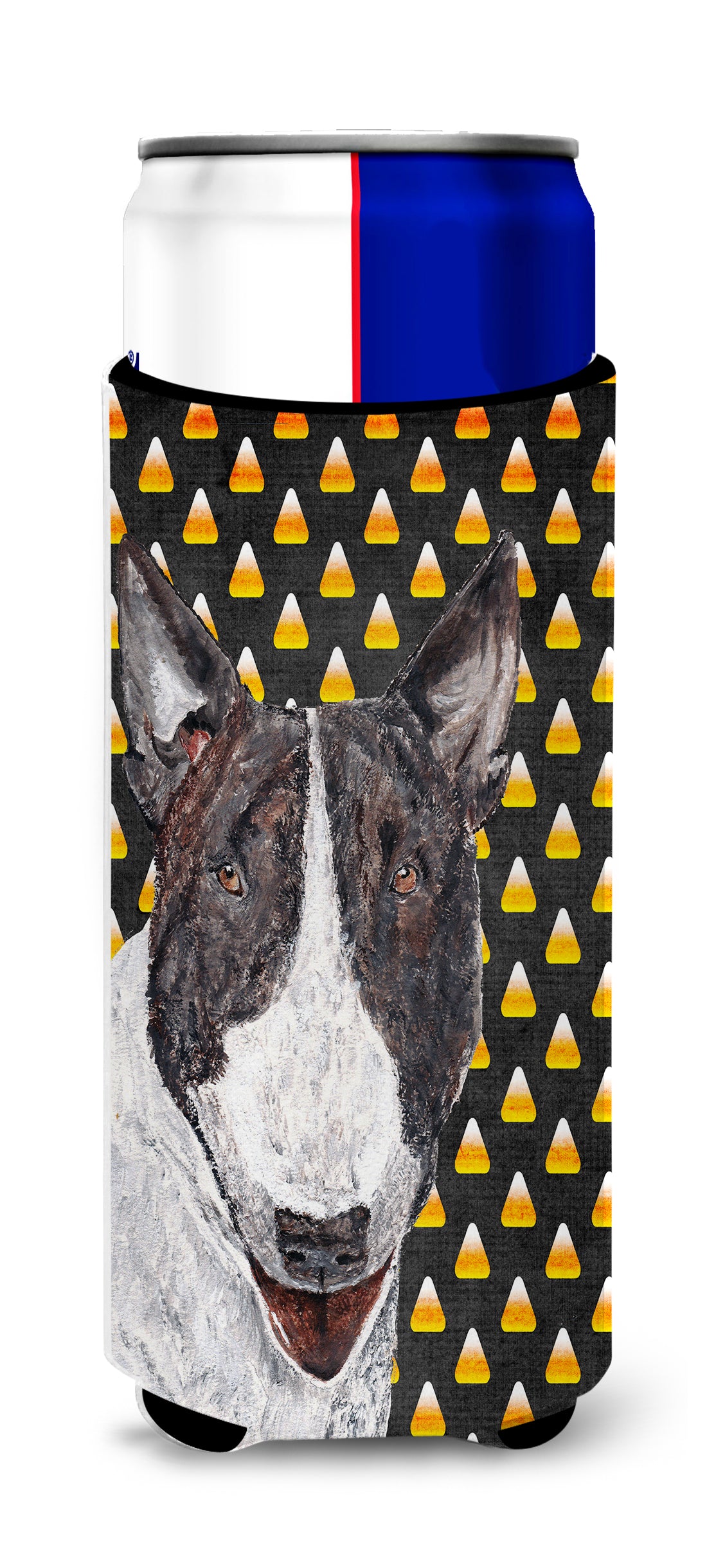 Bull Terrier Halloween Candy Corn Ultra Beverage Insulators for slim cans.