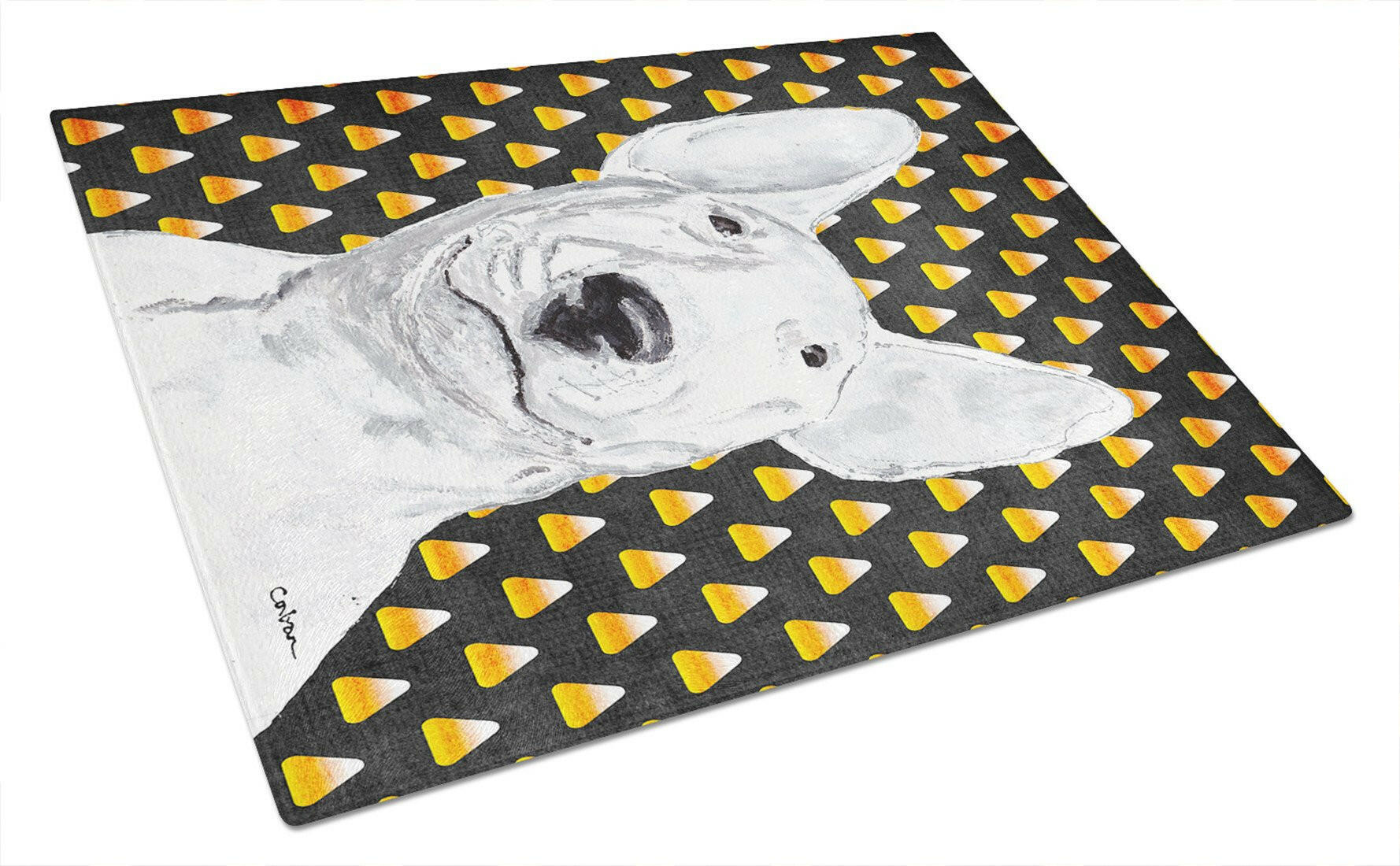 Bull Terrier Halloween Candy Corn Glass Cutting Board Large by Caroline's Treasures