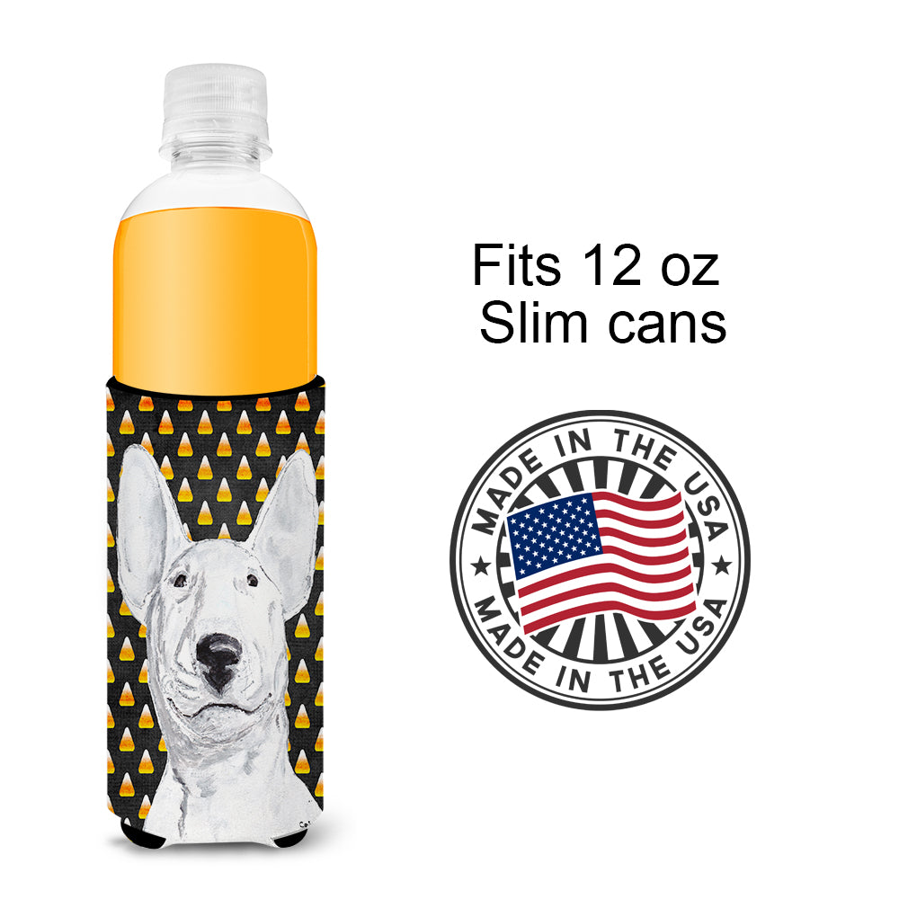 Bull Terrier Halloween Candy Corn Ultra Beverage Insulators for slim cans.