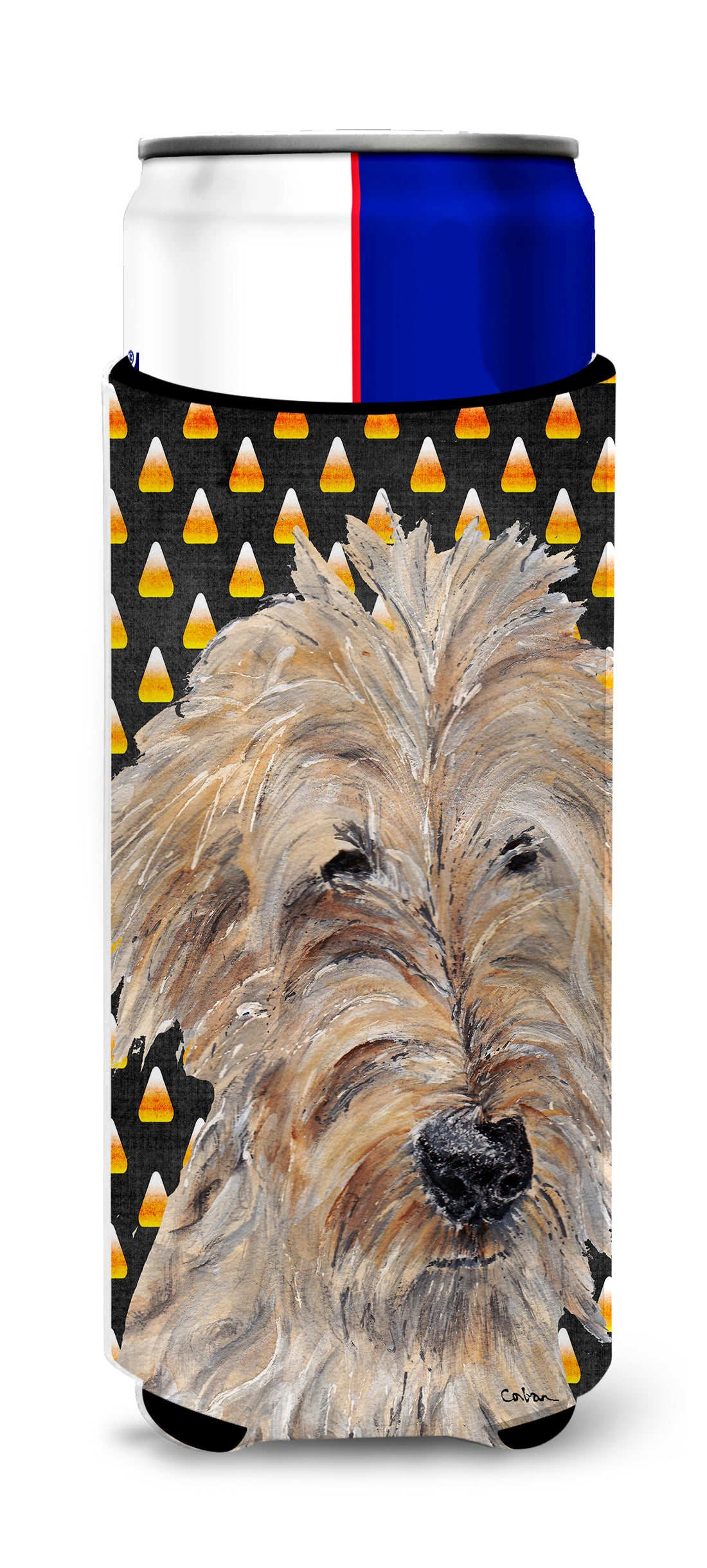 Goldendoodle Halloween Candy Corn Ultra Beverage Insulators for slim cans.