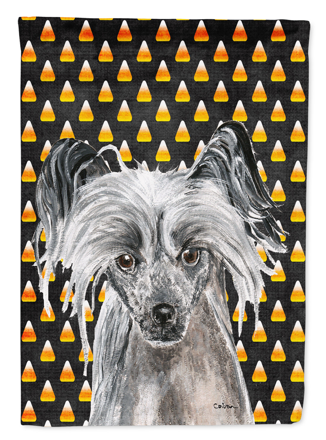 Chinese Crested Halloween Candy Corn Flag Garden Size.