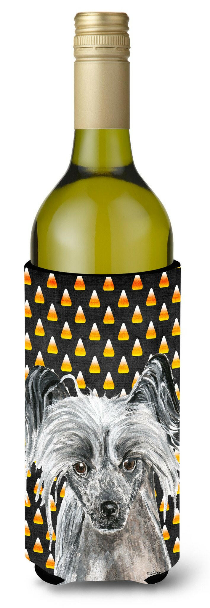 Chinese Crested Halloween Candy Corn Wine Bottle Beverage Insulator Beverage Insulator Hugger by Caroline&#39;s Treasures