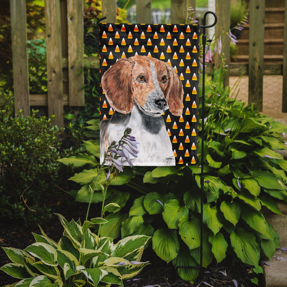 English Foxhound Halloween Candy Corn Flag Garden Size.