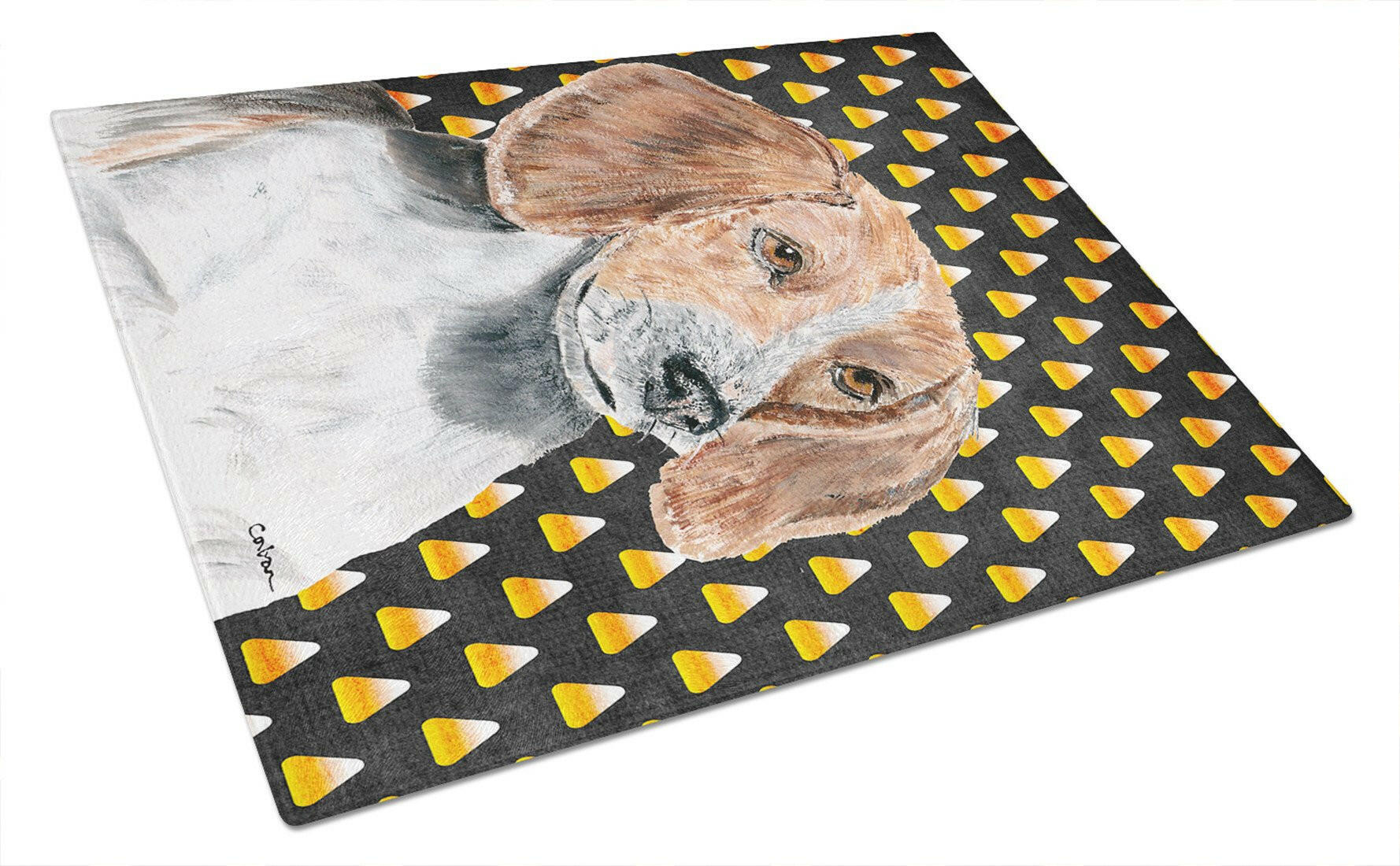 English Foxhound Halloween Candy Corn Glass Cutting Board Large by Caroline's Treasures