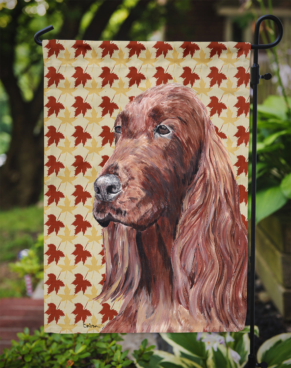 Irish Setter Fall Leaves Flag Garden Size.