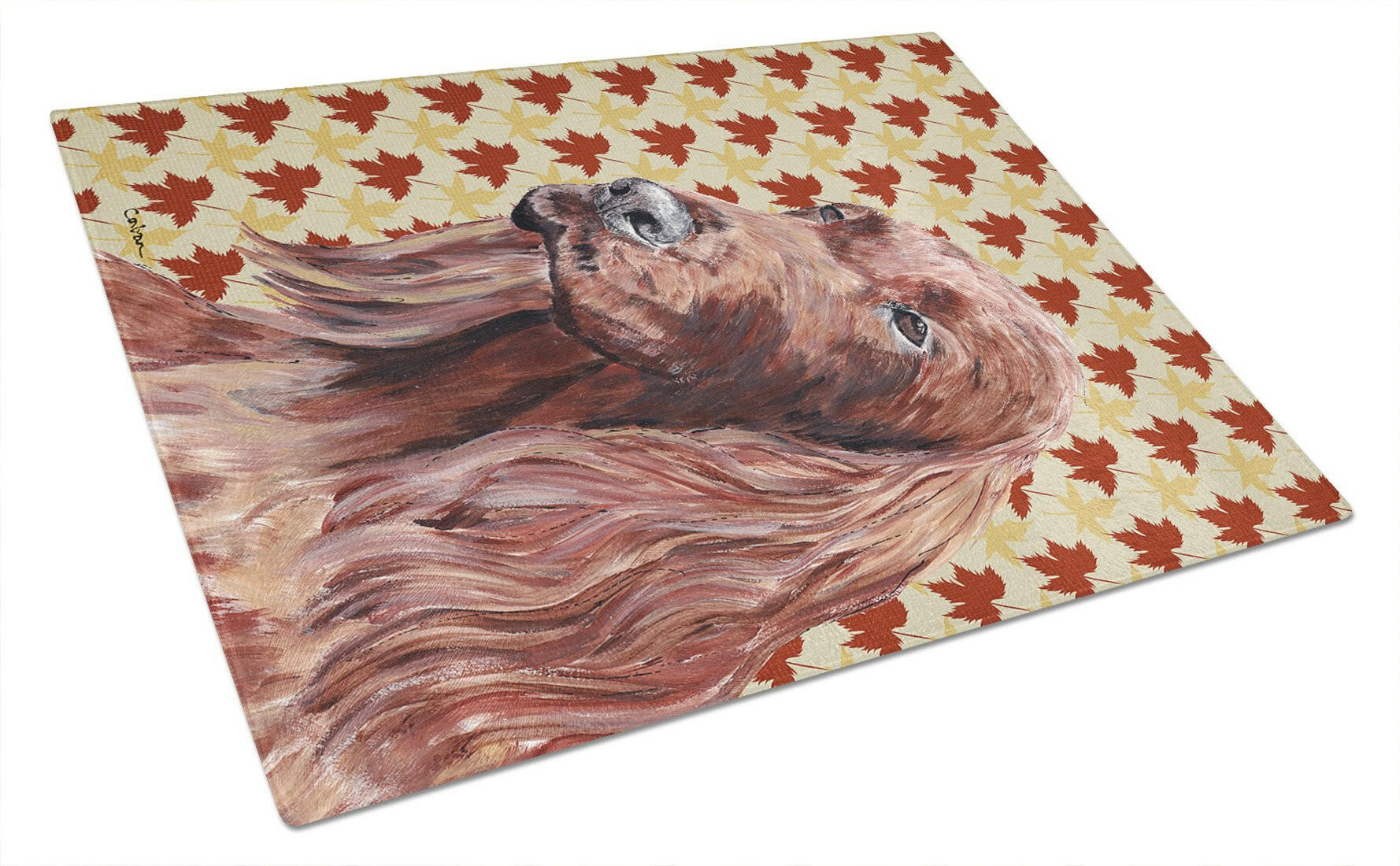 Irish Setter Fall Leaves Glass Cutting Board Large by Caroline's Treasures