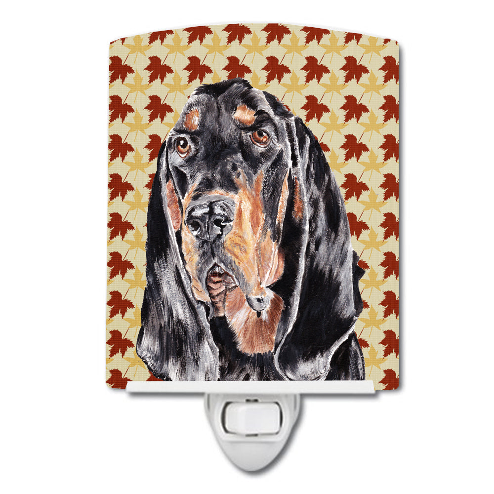 Black and Tan Coonhound Fall Leaves Ceramic Night Light SC9539CNL - the-store.com