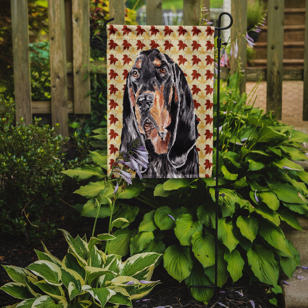 Coonhound Fall Leaves Flag Garden Size.