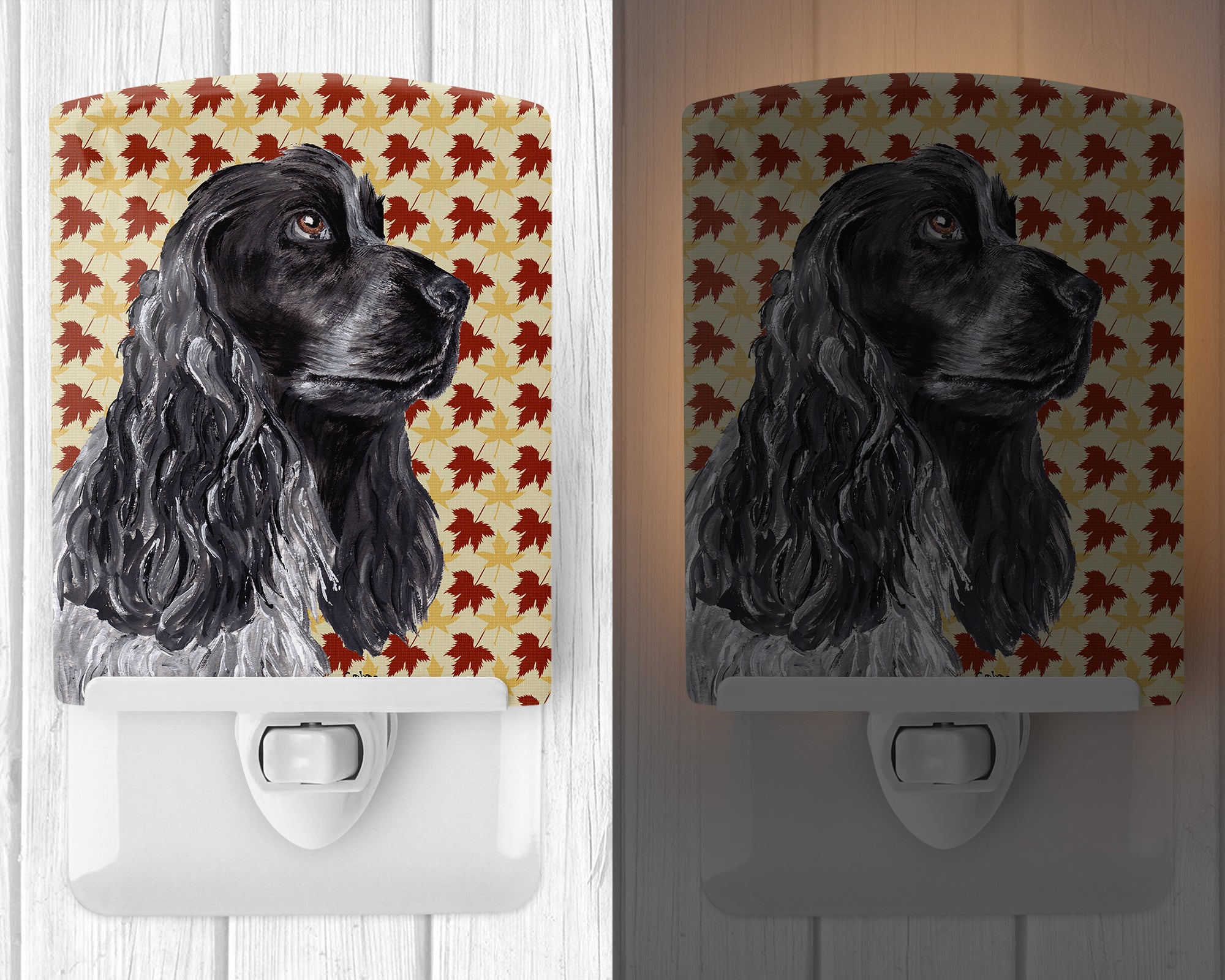 Black Cocker Spaniel Fall Leaves Ceramic Night Light SC9540CNL - the-store.com