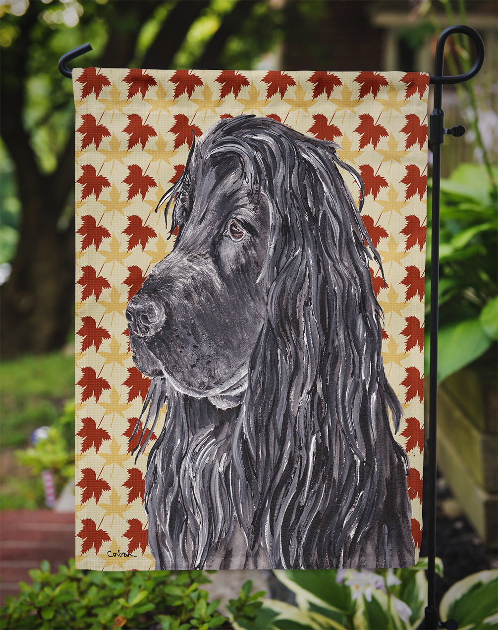 English Cocker Spaniel Fall Leaves Flag Garden Size.