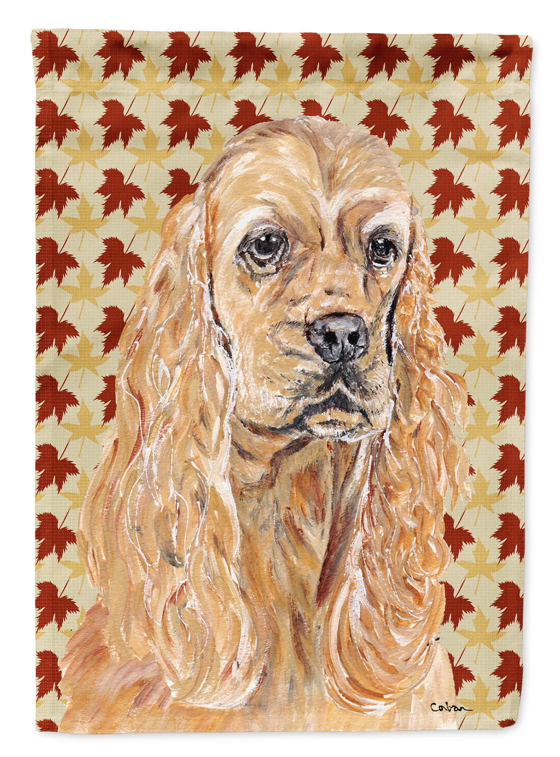 Cocker Spaniel Fall Leaves Flag Garden Size.