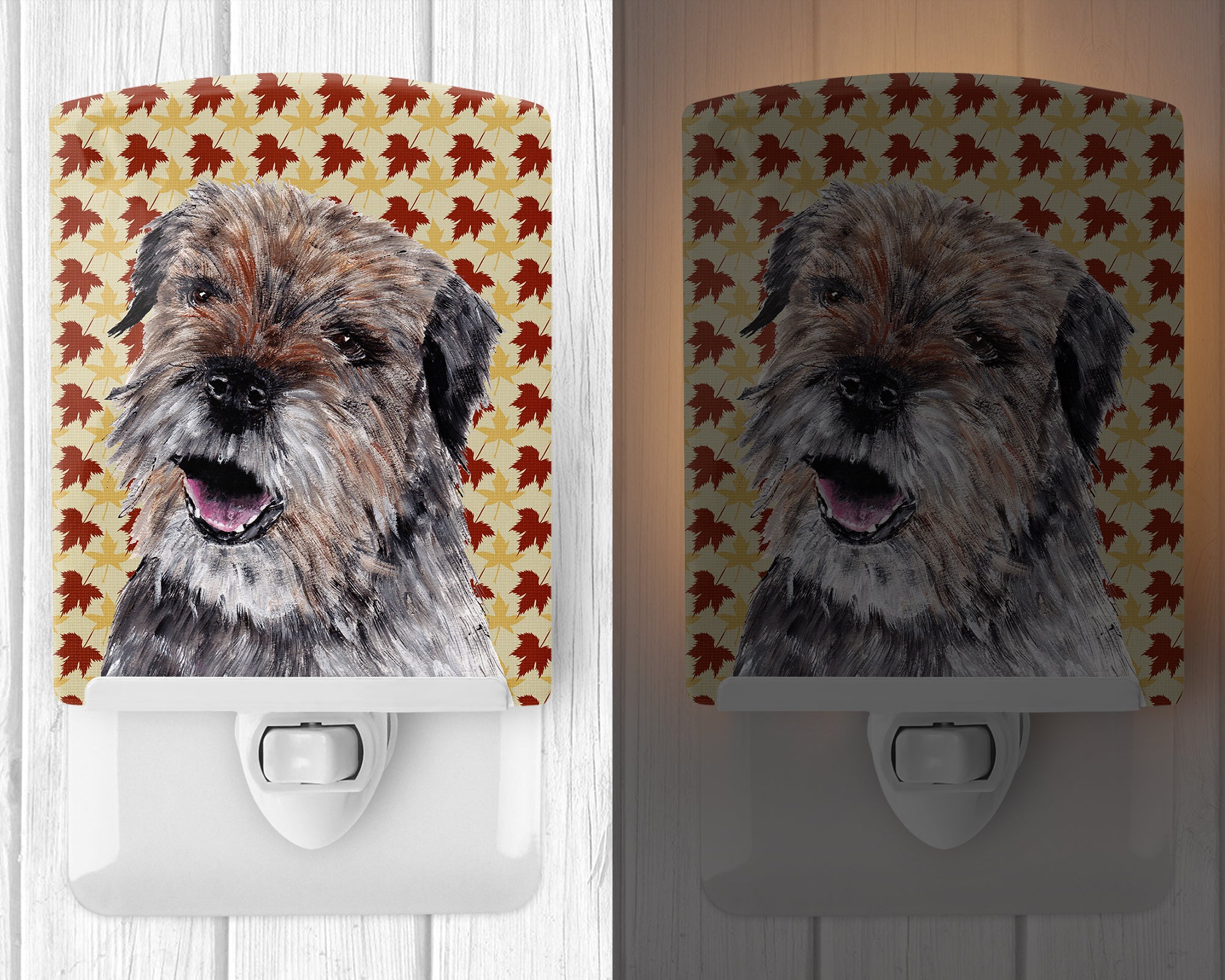 Border Terrier Fall Leaves Ceramic Night Light SC9543CNL - the-store.com