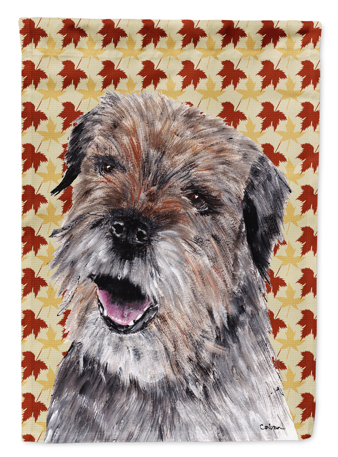 Border Terrier Fall Leaves Flag Garden Size.