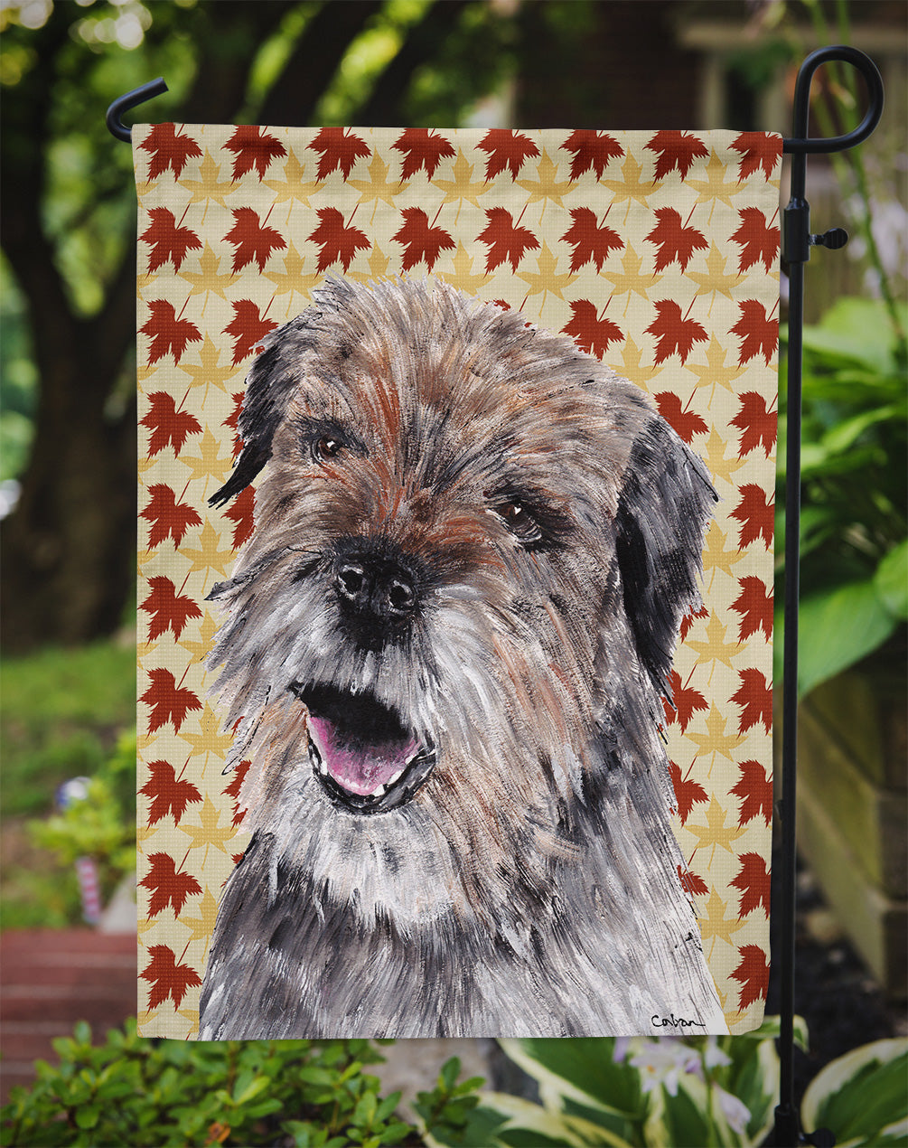 Border Terrier Fall Leaves Flag Garden Size.