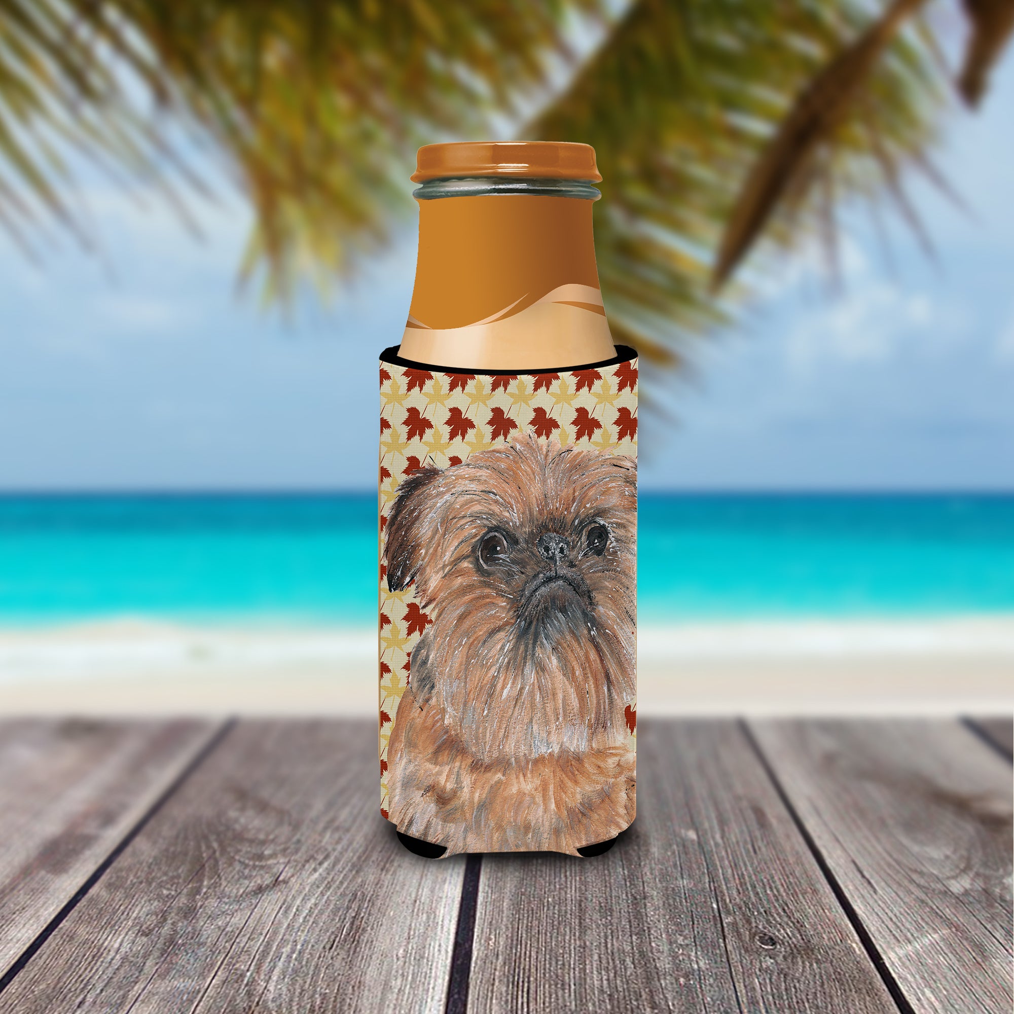 Brussels Griffon Fall Leaves Ultra Beverage Insulators for slim cans.