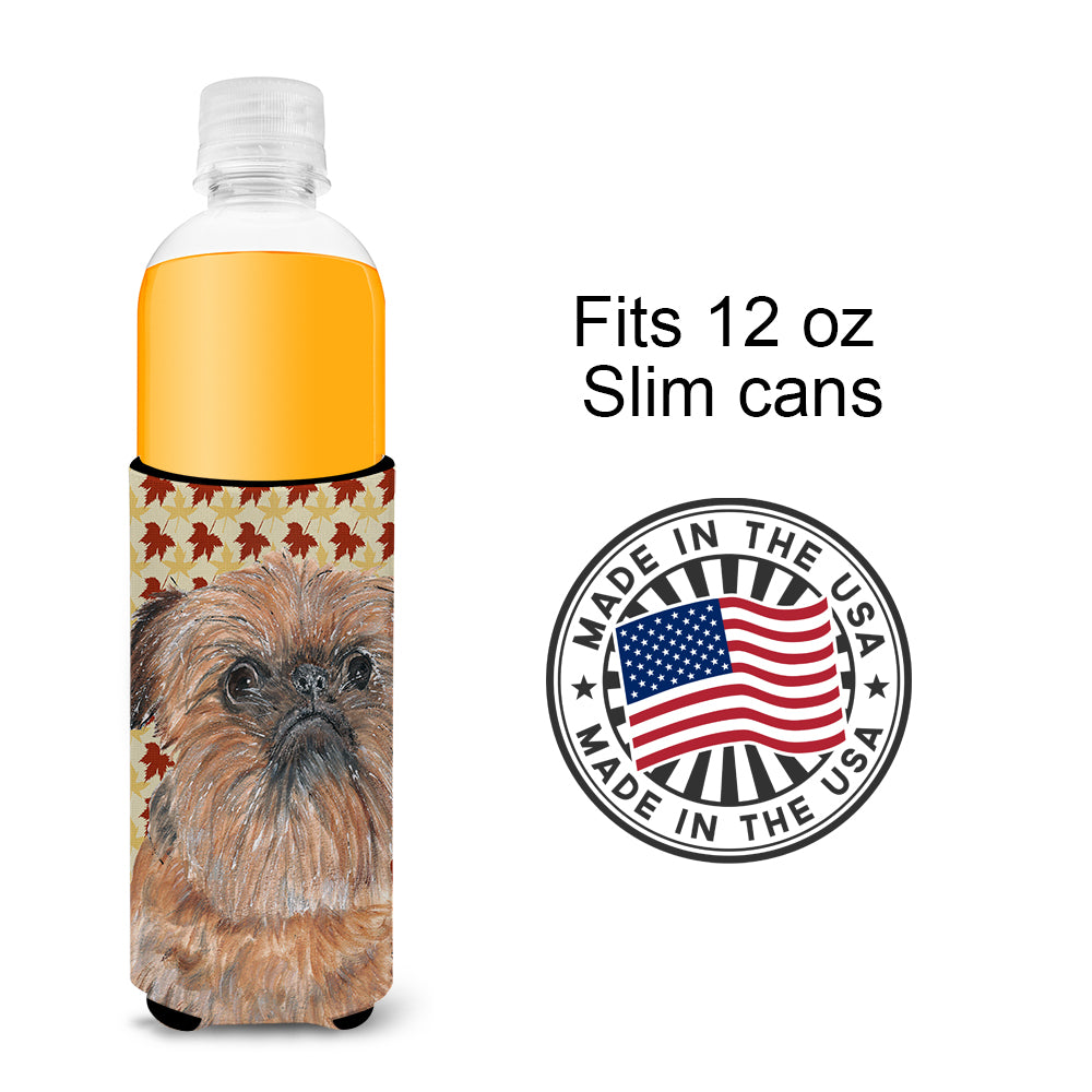 Brussels Griffon Fall Leaves Ultra Beverage Insulators for slim cans.