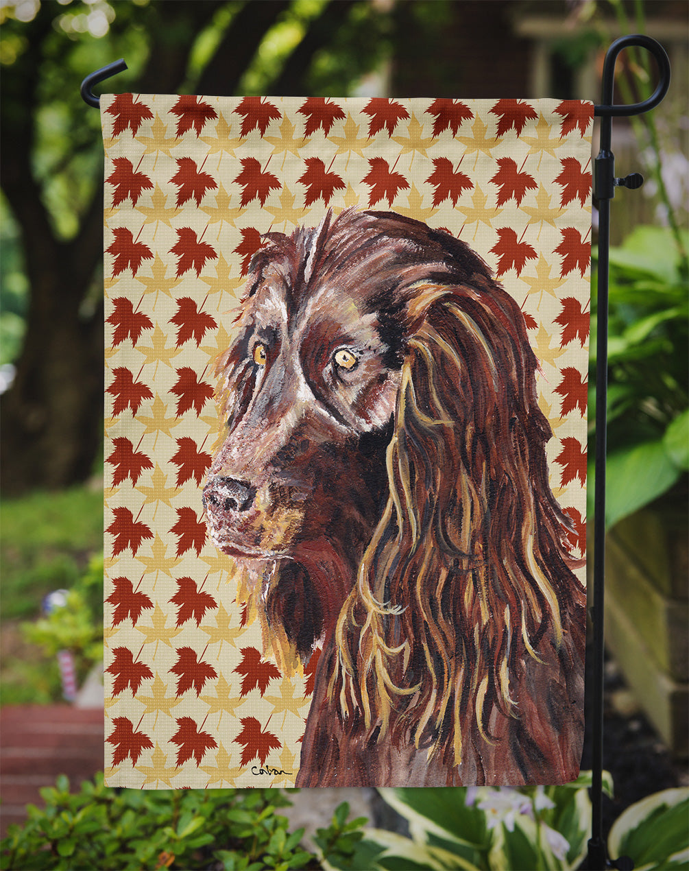 Boykin Spaniel Fall Leaves Flag Garden Size.