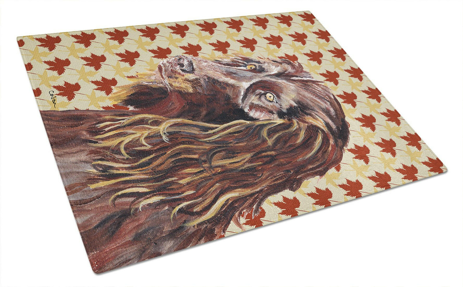 Boykin Spaniel Fall Leaves Glass Cutting Board Large by Caroline's Treasures