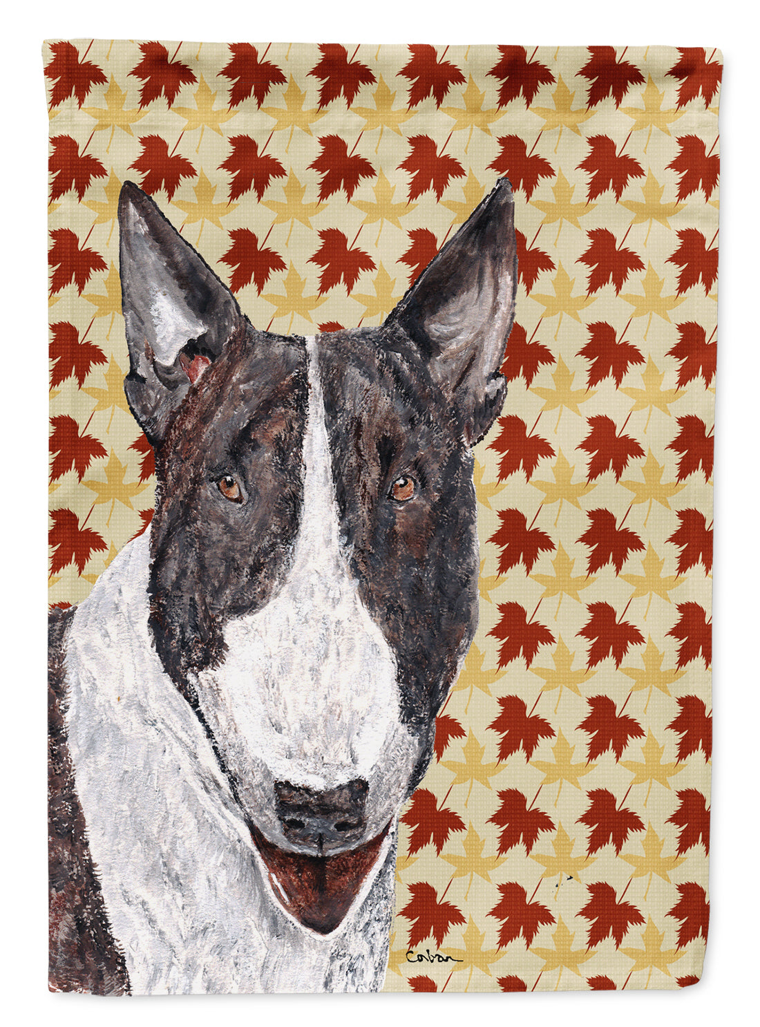 Bull Terrier Fall Leaves Flag Garden Size.