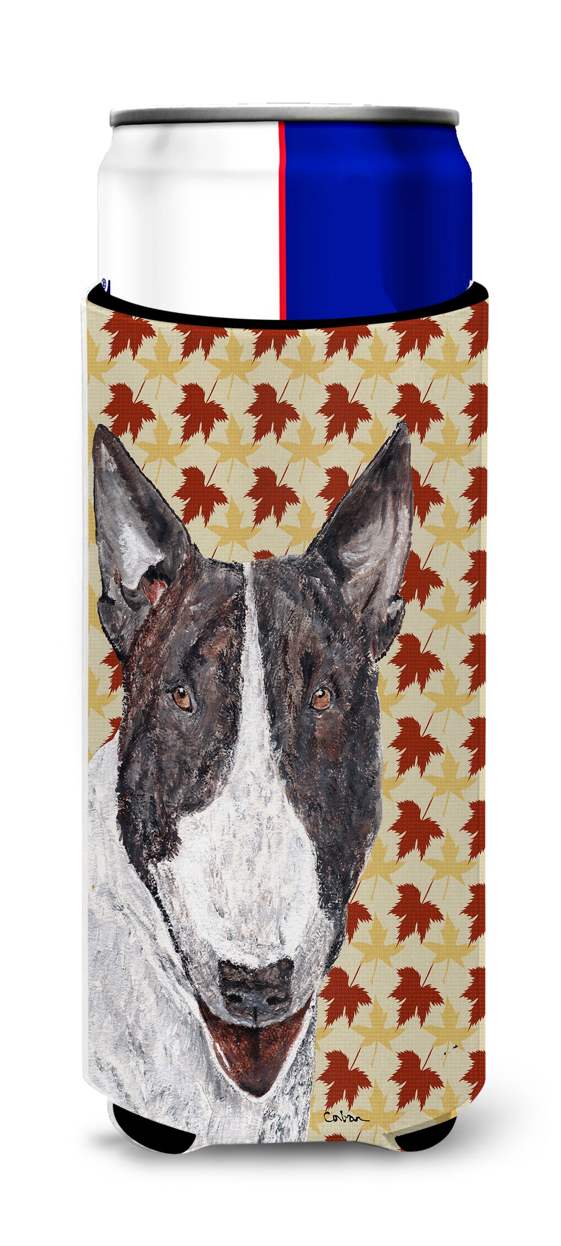 Bull Terrier Fall Leaves Ultra Beverage Insulators for slim cans.