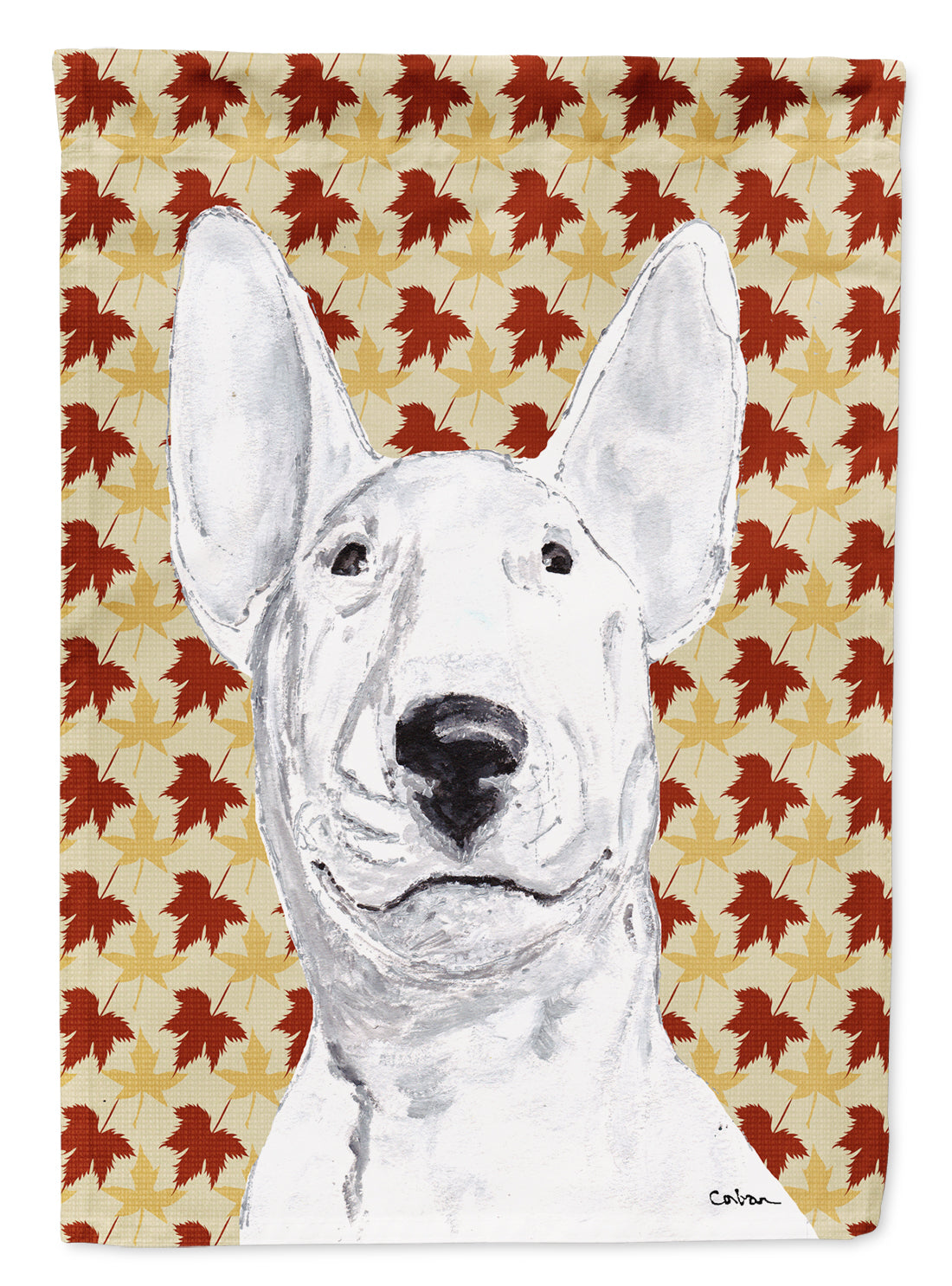 Bull Terrier Fall Leaves Flag Canvas House Size  the-store.com.