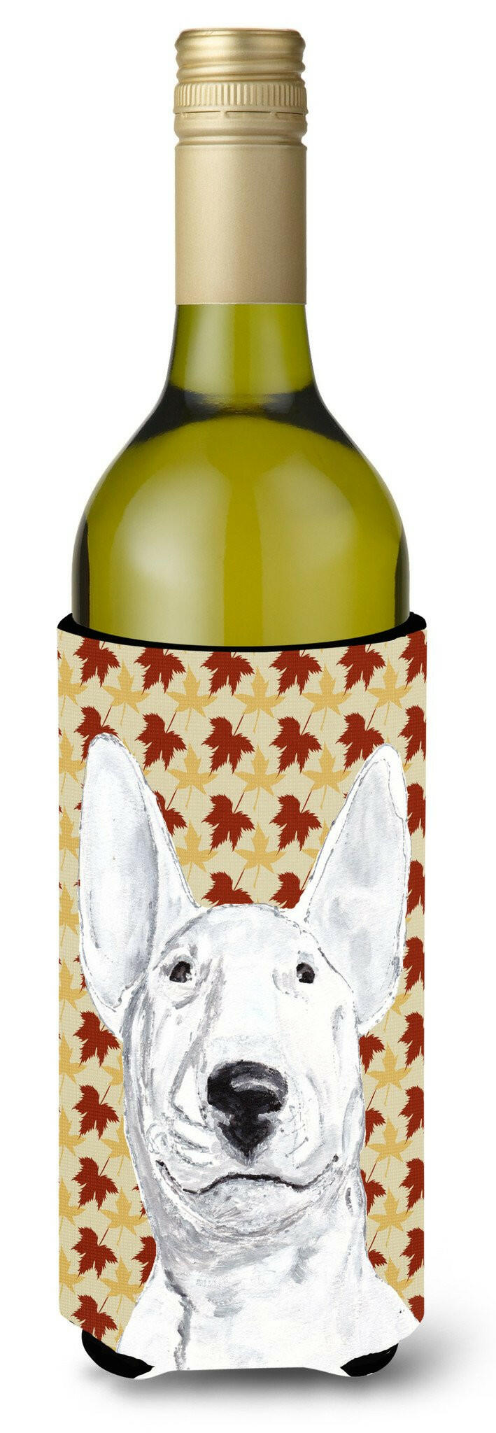 Bull Terrier Fall Leaves Wine Bottle Beverage Insulator Beverage Insulator Hugger by Caroline's Treasures