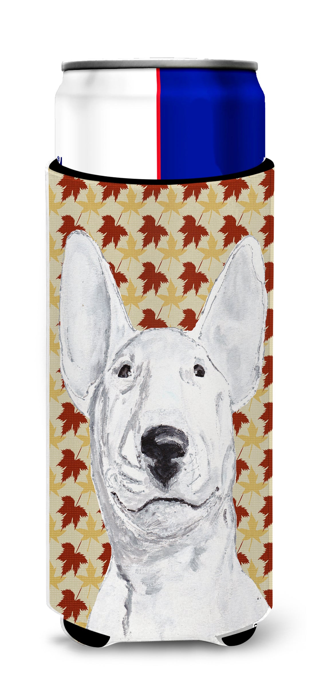 Bull Terrier Fall Leaves Ultra Beverage Insulators for slim cans.