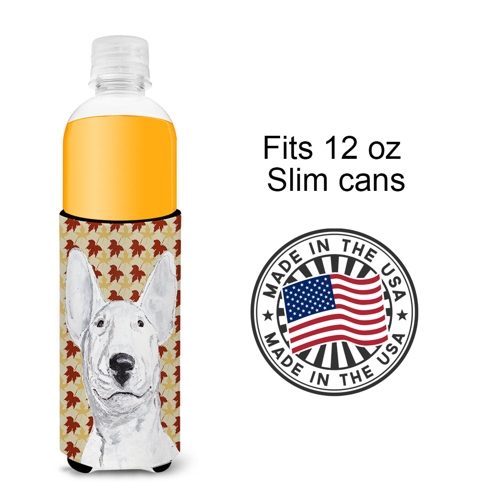 Bull Terrier Fall Leaves Ultra Beverage Insulators for slim cans.