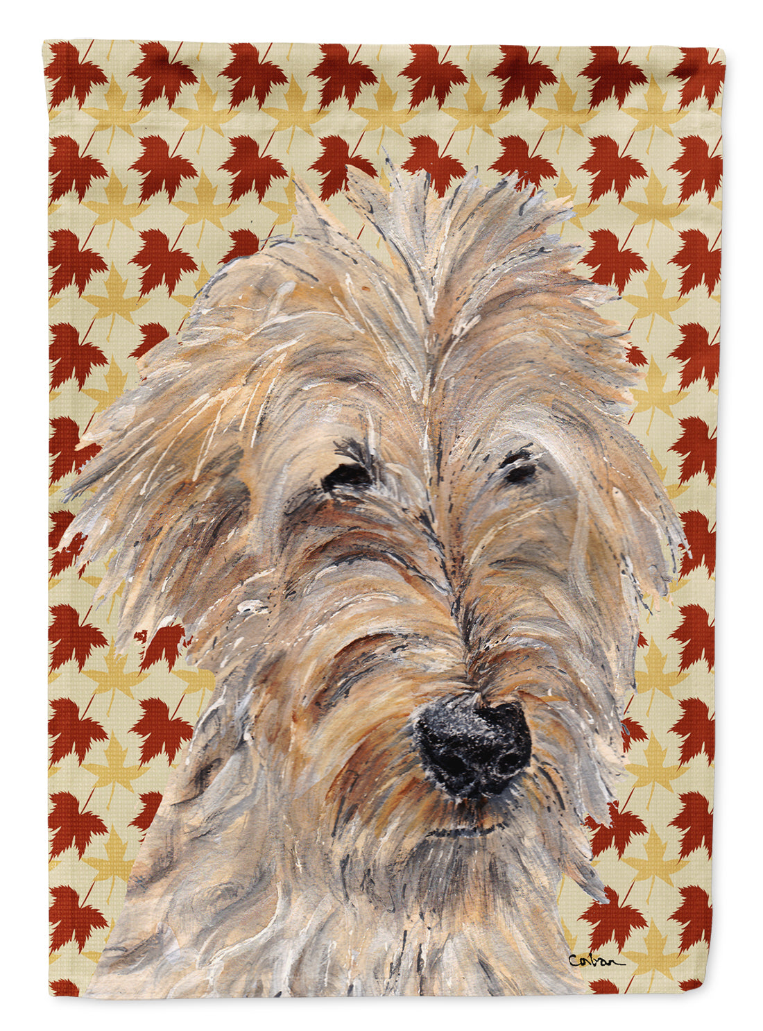 Goldendoodle Fall Leaves Flag Garden Size.