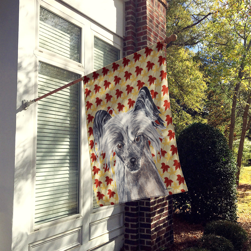 Chinese Crested Fall Leaves Flag Canvas House Size  the-store.com.